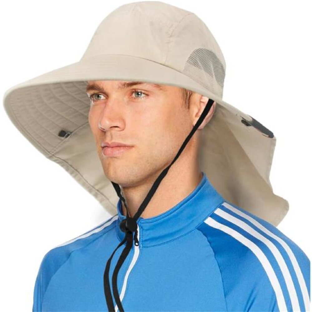 Wide Brim Sun Hat with Neck Flap, UPF50+ Hiking Safari Fishing Hat for Men Women